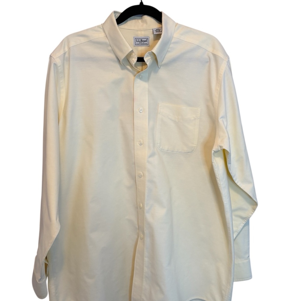 LL Bean Mens Yellow Button Down Dress Shirt Pocketed Shirt 16.5-34